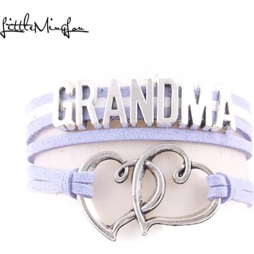 Little Minglou Grandma Bracelet double heart charm suede wrap bracelets & bangles for women jewelry family grandma gift
