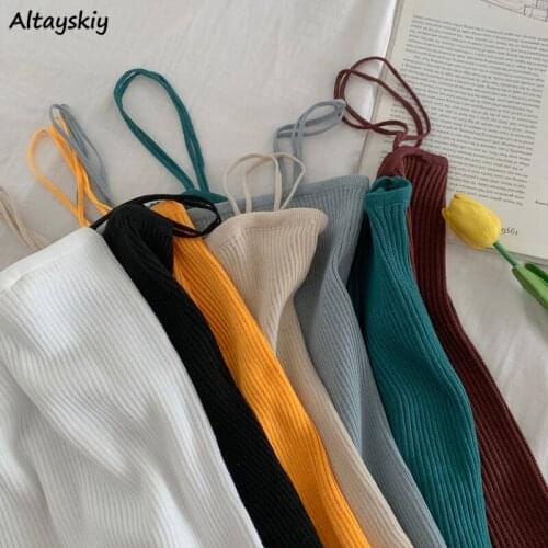 Camisoles Women Candy Color Knitted Summer New All-match Slim Womens White Crop Top Ulzzang Sexy Sleeveless Casual Lady Outwear
