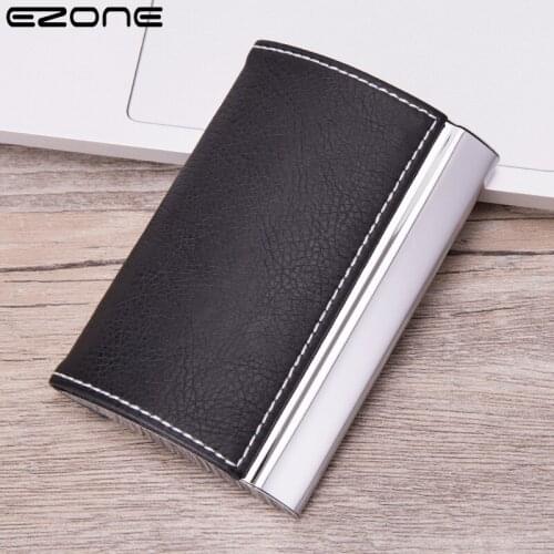 EZONE Semi Arc Stainless Steel PU Card Case Wallet Credit Card Holder Card Case Card Holder Metal Money Bag Anti Theft Wallet