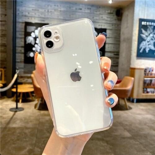 UIGO Clear Straight Edge Case For iPhone 11 12 Pro Max 7 8 Plus 12 Mini X XR XS Max SE2020 Soft TPU Camera Protection Back Cover
