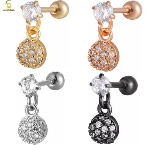 Four-color CZ Ear Cartilage Tragus Ear Piercing Ball Pendant Ear Studs Stainless Steel Hypoallergenic Body Piercing Jewellry