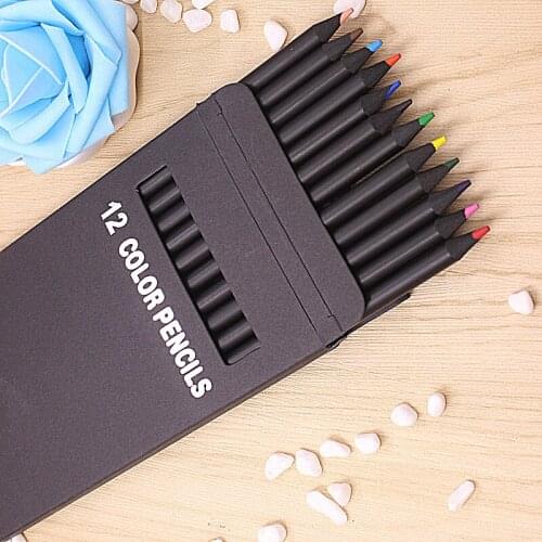12 Pcs/Set Valued Color Pencil Packaging 12 Different Colours Colored Pencils Kawaii School Black Wooden Pencils High Quality