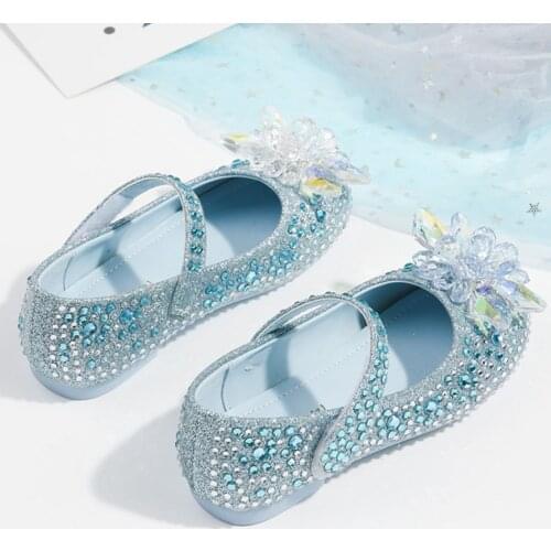 Children Elsa Crystal Shoes Toddler Girl Flower Rhinestone Princess Shoes Baby Girl Cosplay Wedding Flower Girl Shoes 25-35