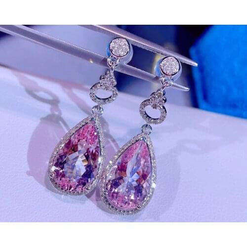 J317 Fine Jewelry Real Pure 18K White Gold AU750 100% Natural Pink Morganite Gemstone 7.45ct Drop Earrings for Women