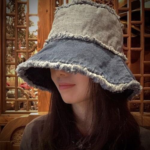 Johnature 2020 Autumn Winter New Denim Hats Casual Korean 2 Colors Women Vintage All-match Get Old Fishermans Raw Edge Hats