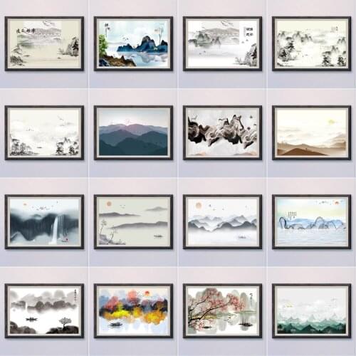 14-5 Chinese Classical History Ink Landscape Painting Wall Silk HD Poster Art Decoration Gift