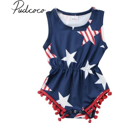 2019 Baby Summer Clothing 4th of July Newborn Kid Baby Girl Boy Jumpsuit Sleeveless Stars Print Tassel Playsuit Bodysuit Outfits