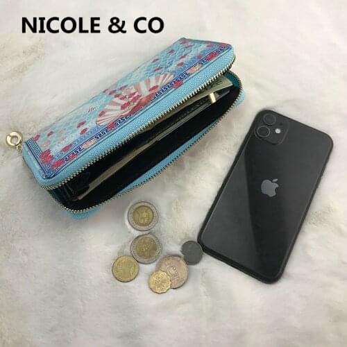 NICOLE & CO 2021 New Women Key Wallet PVC Handbag Original Fashion Card&ID Holder Money Clip Zipper Coin Purse Clutch Phone Bag