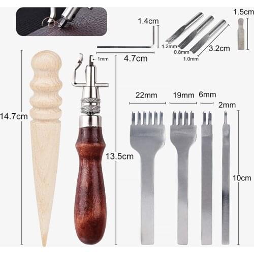 LBER Leather Working Tools Leather Craft Adjustable Leather Stitching Groover Round Wood Leather Burnisher for Beginners