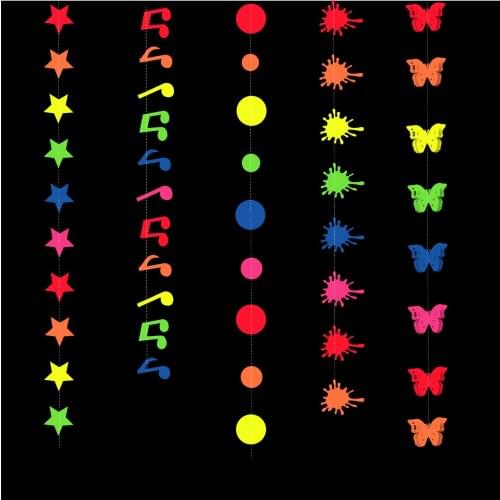 Fluorescent paper Banner party birthday Decor Fluorescent paper garland star musical note pendant streamer wedding home decor