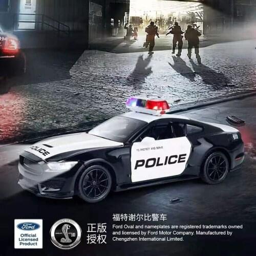 1:32 high simulation Ford Shelby police car alloy sound and light pull back boy educational toy car model for children gifts