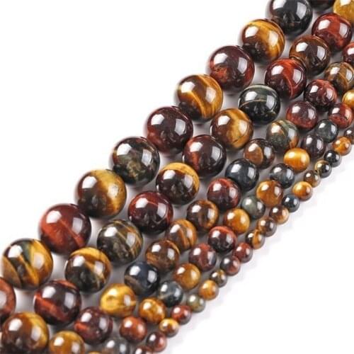 Multi Color Tiger Eye Loose Beads Natural Gemstone Smooth Round for Jewelry Making