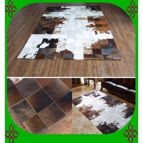 Fashionable art carpet 100% natural genuine cowhide leather aqua rug