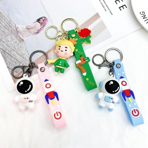 Cartoon The Little Prince Doll Keychains 3D Fox Figure Pendant Silicone Jewelry Cute Car Purse Bag Astronaut Spaceman KeyRing