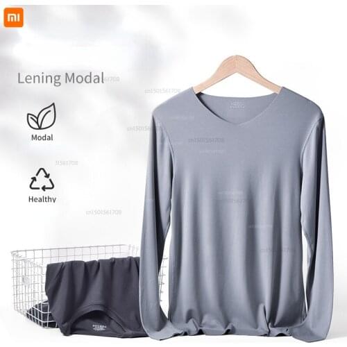 Mens thin thermal underwear autumn and winter 60S modal fabric round neck autumn clothes long trousers bottoming shirt xiaomi