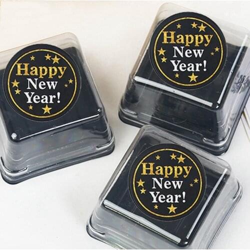 60pcs black gold happy new year paper stickers 2021 new year eve party decoration gift box bags Sealing Sticker tags label 4CM