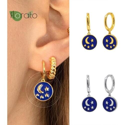Stars Around The Moon Pendant Coin Earrings 925 Silver Ear Buckle Creative Personality Female Hoop Earrings Fashion Jewelry