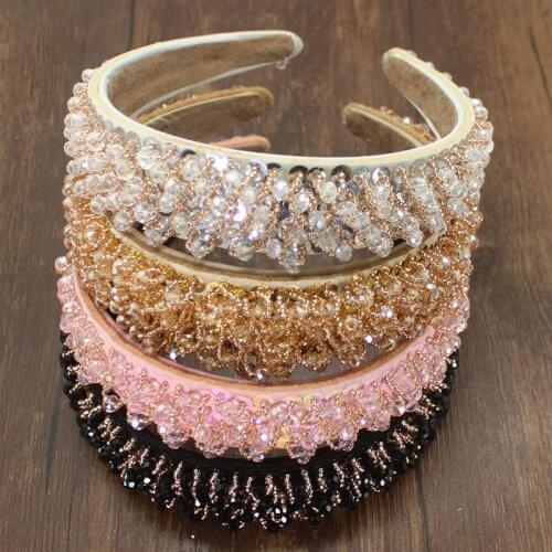 Handmade Millet Crystal Pearl Hairband Sparkly Rhinestone Baroque Headband Faux Pearl Hair Hoop Bands For Women Hair Accessories