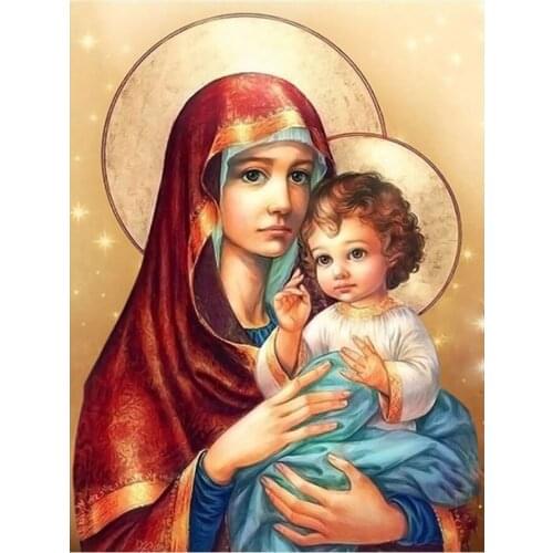 Religious Mother and Child Diamond Painting Round Full Drill Portrait Nouveaute DIY Mosaic Embroidery 5D Cross Stitch Gifts