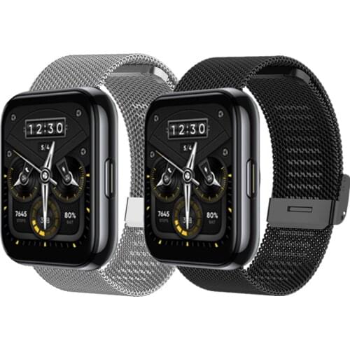 22mm Stainless Steel Watch Band Strap For Realme Watch 2/2 Pro Metal Replacement Bracelet Men Women Black/Silver Wrist WatchBand