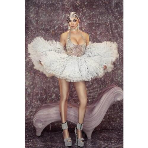 Sexy Mini Dress Rhinestones Dance Costume Bar Nightclub Singer Dancer Party Club Stage dance Wear Performance Costume