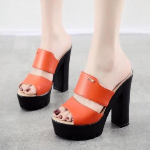 Fish mouth sandals and slippers thick with high heel slippers fashion wild waterproof platform flip flop large small size 32-43