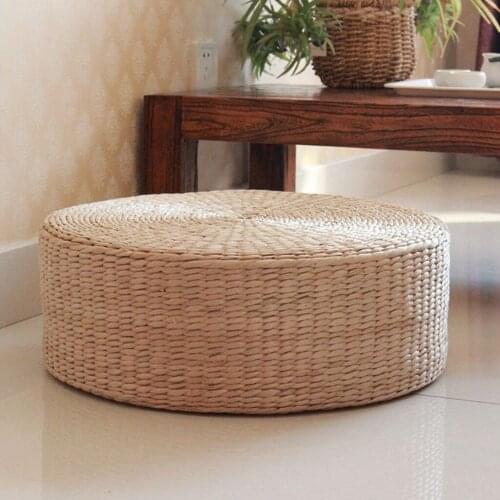 Straw Cattail Floor Cushion Pouf Pure Handcrafted Room Patio Seat Pillow Meditation Flat Seat Mat for Outdoor Indoor 40cm