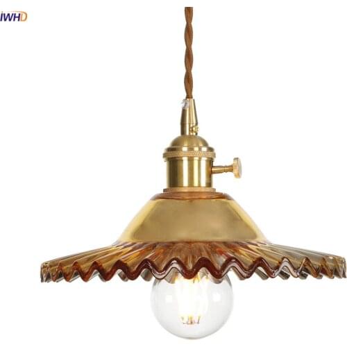 IWHD Japan Style Glass Pendant Lights Fixtures bar Cafe Dinning Room Light Copper Nordic Lamp Edison Pendant Lighting Hanglamp