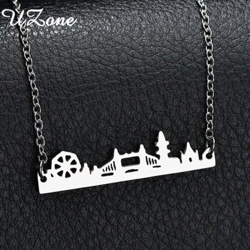 Uzone Stainless Steel Charm London Bridge Cityscape Pendant For Women Men Fsahion Jewelry Necklace Party Gift