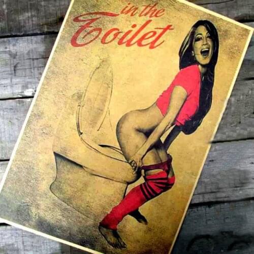 Vintage picture poster "sexy lady in WC " Wall art sticker Old home Decoration classic painting movie posters XF-016