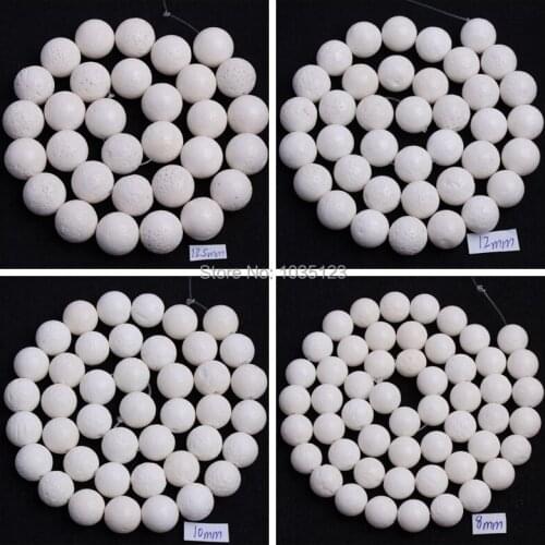 High Quality 6,8,10,12,14mm Natural White Sponge Coral Round Shape Loose Beads Strand 15 Inch DIY Creative Jewellery Making wj48