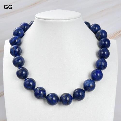 GuaiGuai Jewelry AA+ 18" Natural 18mm Round Blue Lapis Lazuli Necklace