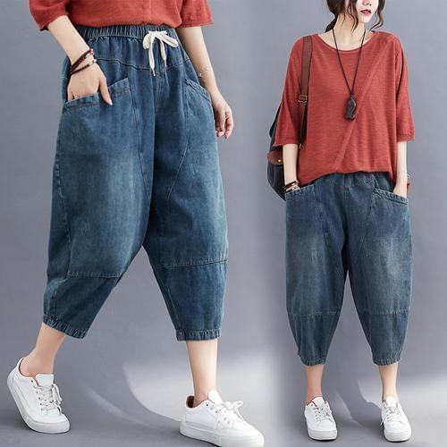 Woman Jeans Pants Denim Cropped Womens Summer Loose High Waist Pantalones Vaqueros Mujer