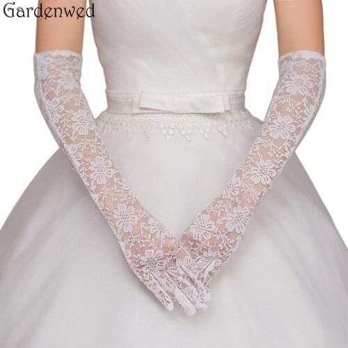 Gardenwed Women Bridal Gloves Elbow Length Full Finger Lace Wedding Accessories Evening Party