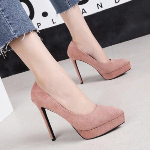 Women Pumps Flock Pointed Toe Waterproof platform Pointed 13CM Thin heel Fashion Dress Office Shoes