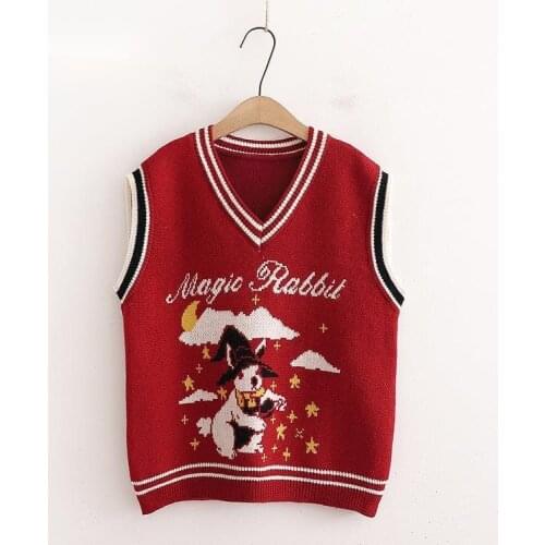 Urifens Sweater Vest 2021 New Womens Sleeveless Sweater Knitted Vest For Spring Cartoon Chic Korean Loose Sweater Top BN40U