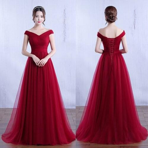 Beauty-Emily Evening Dresses For Woman Long Elegant Off Shoulder A-Line Tulle Party Dress Lace Up Prom Gown Maxi Dress Vestidos