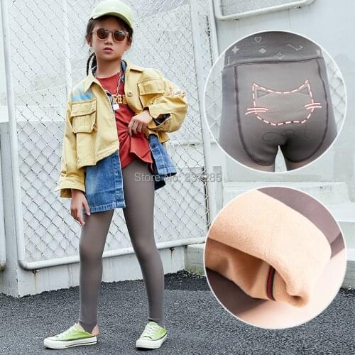 Winter Girls pantyhose cat Thick Warmer Childrens Pants baby child Winter High Elastic Kids Plus velvet thickening leggings