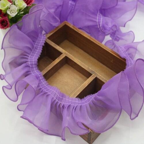 1M Latest Lace High Quality Tulle Lace Fabric 8cm Guipure Chiffon Lace Trim Collar Yellow Purple Dress Sewing Ruffle Ribbon LQ39