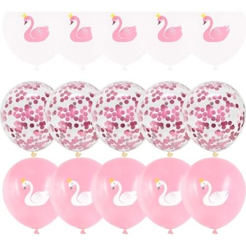 10/15pcs 12inch White Pink Swan Latex Balloons Princess Crown Swan Confetti Balloon For Girl Birthday Wedding Party Decor Globos