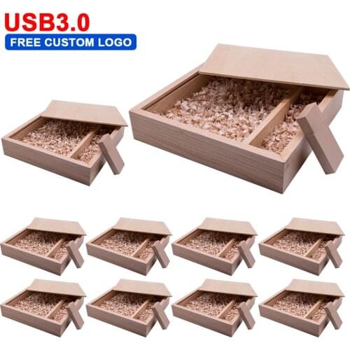 10pcs/lot USB 3.0 + Box Wooden Model Walnut Wood Usb Flash Drive Memory Stick128gb 64GB 16G 32G 4G Wedding Gift Free Custom Logo