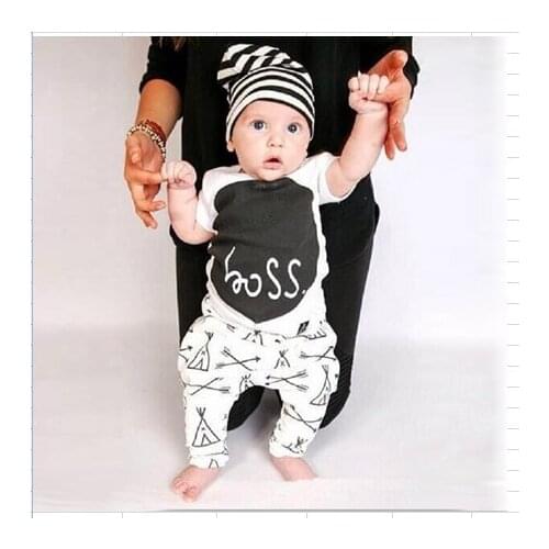 2020 Summer Infant baby babe clothing sets Toddler casual cotton T-shirt Top + Long Pants Boss Print