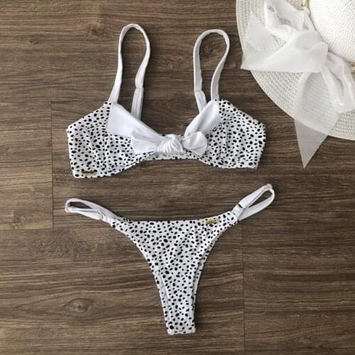 2021 Sexy Swimsuit Bikini With Bow Wave Point Printed Swimsuit Women Summer Soft Two Piece Swimsuit For Women