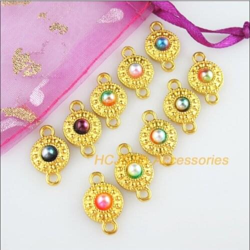 30 New Round Charms Mixed Acrylic Flower Connectors Gold Color 11x18mm
