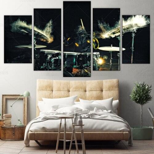 HD printed 5 piece canvas art drums beating painting music wall pictures for living room modern decoration framed