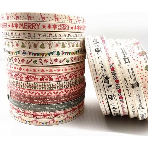 5yards 15mm Multi Patterns 100% Cotton Ribbon Handmade Design Printed Ribbons for Wedding Christmas Decoration DIY Sewing Fabric
