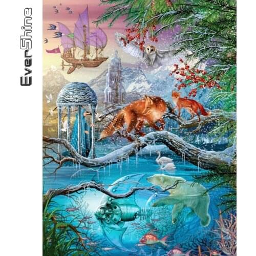 Evershine Diamond Mosaic Fox Picture Of Rhinestone DIY Diamond Embroidery Animal Cross Stitch Kits Mosaic Owl Handmade Gift