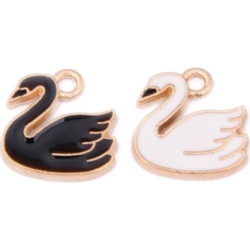 Free Shipping 10pcs 13*13MM Kawaii Animal Swan Shape Enamel Alloy Charms Gold Tone Plated Oil Drop Necklace Earring Pendants