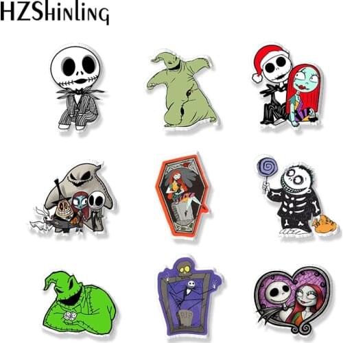 2021 New Jack and Sally Anime Movies Characters Acrylic Brooch Pin Handcraft Epoxy Resin Clothing Badge Pins