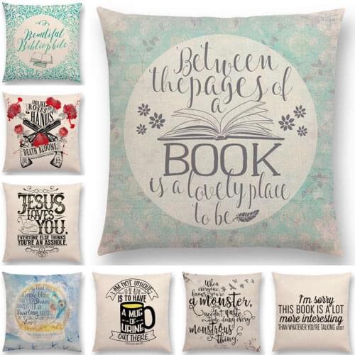 Time to Read Books Sofa Pillow Case Decorative Letters Cushion Cover Study Series Pillow Cover